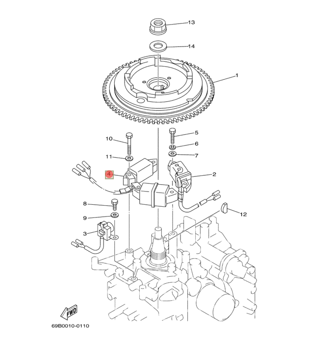 Катушка генераторная подмаховиковая Yamaha F9.9-15 66M-85533-00 (PREMARINE2)