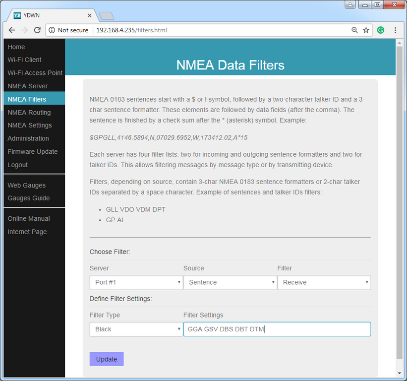 NMEA 0183 Wi-Fi Gateway 2 x NMEA0183, WiFi